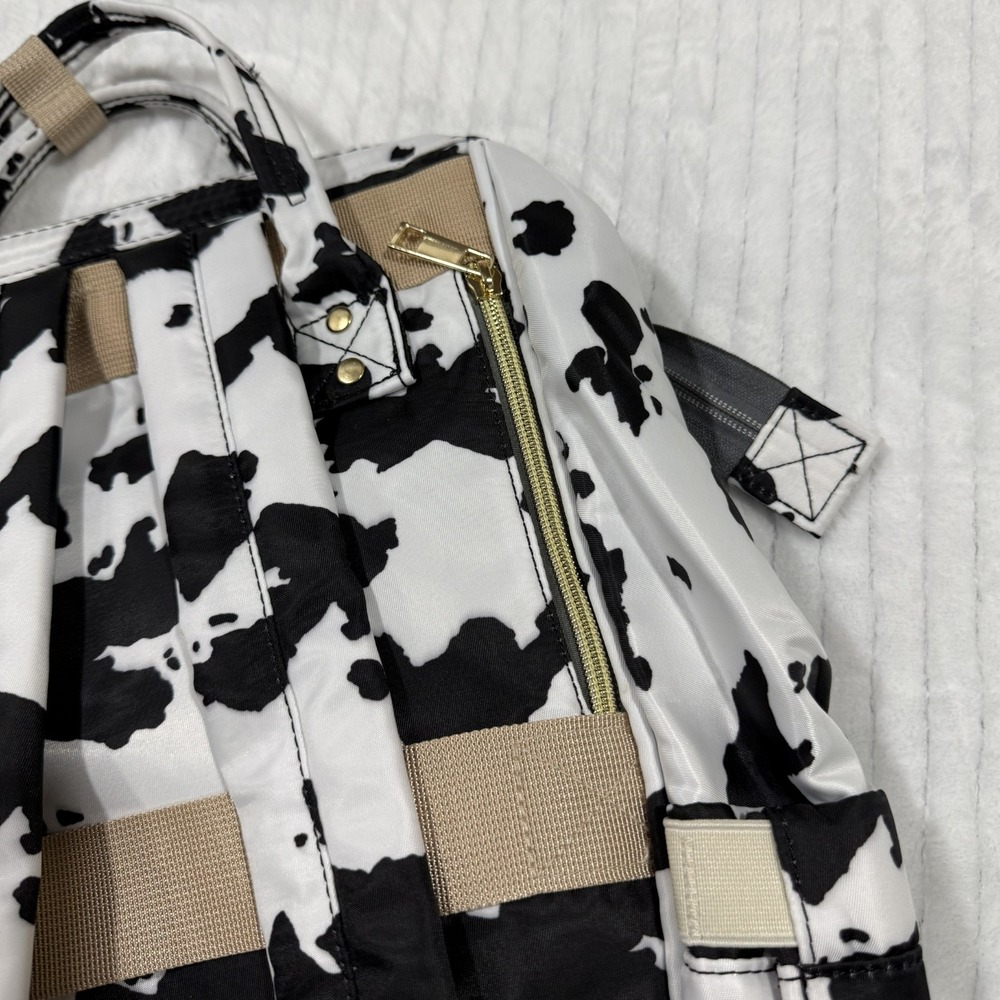 Cow Print Diaper Bag Backpack Black White Baby Bag Travel Backpack Multi Pocket - Picture 8 of 13